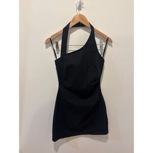 PRINCESS POLLY Black Halter Neck One Shoulder Mini Dress Size 4